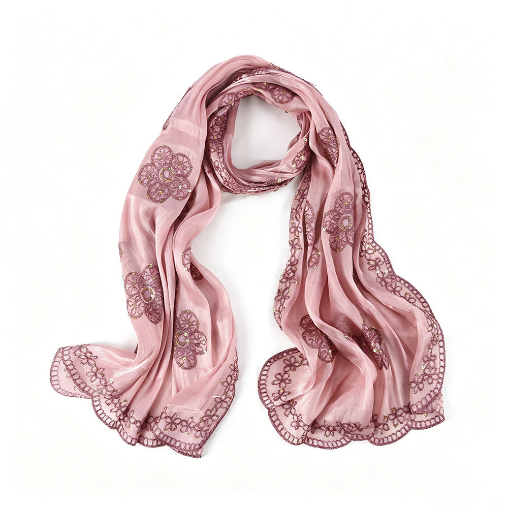 Floral Embroidered Shimmer Hijab Scarf(MH243)