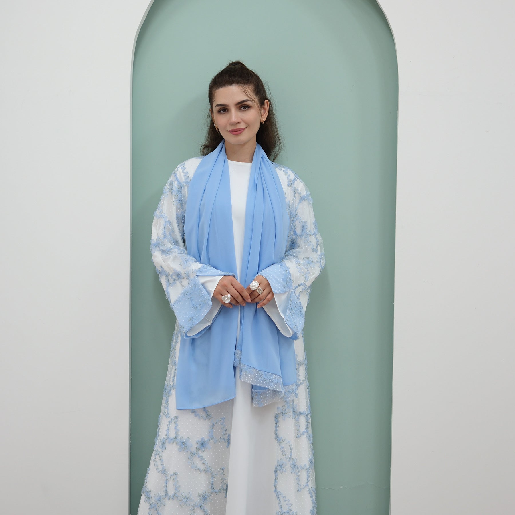 3D Floral Mesh Open Abaya(MOA288)