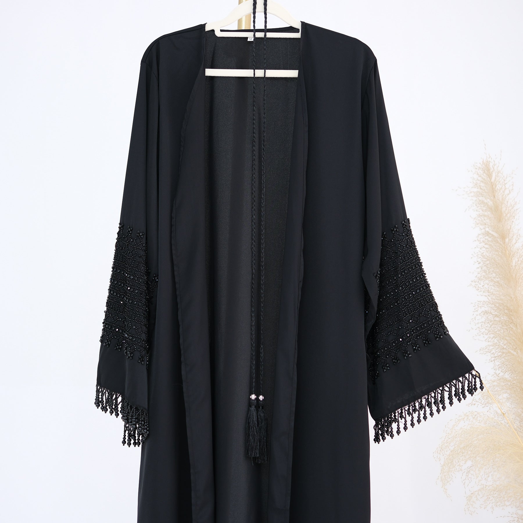 Beaded Embroidery Flared-Sleeve Open Abaya(MOA334)