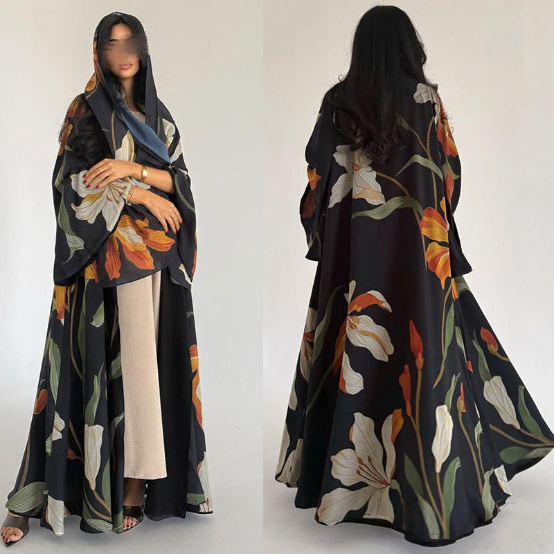 Floral Print Open Abaya with Matching Hijab(MOA287)
