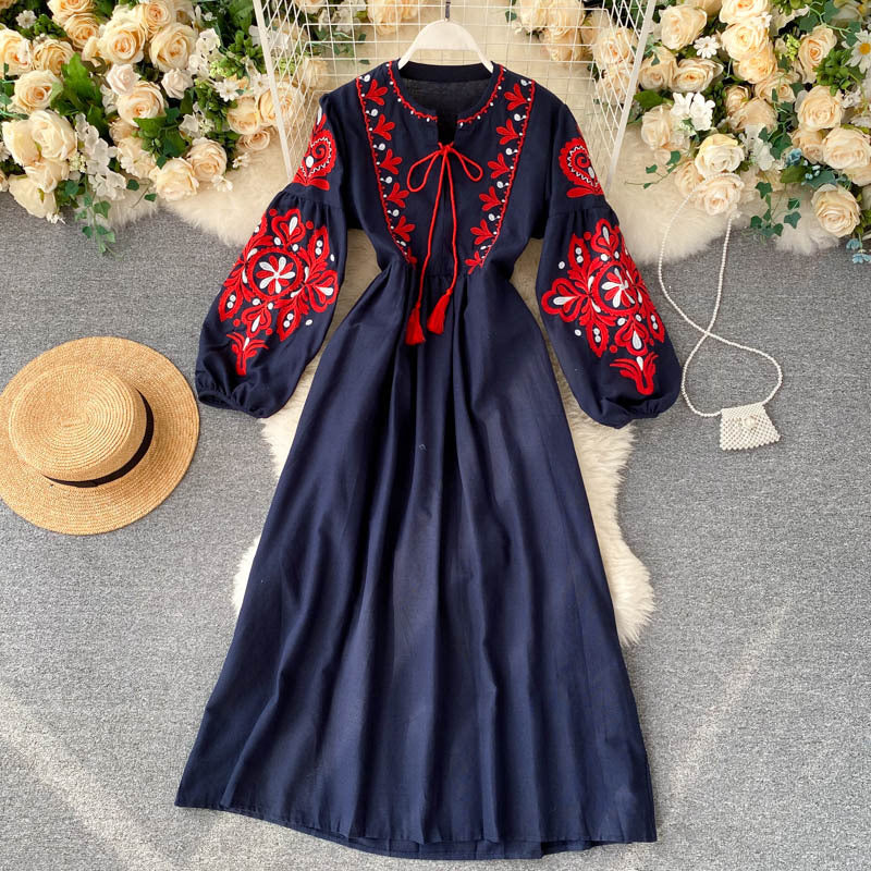 Bohemian Embroidered Linen-Look Maxi Dress(MS435)