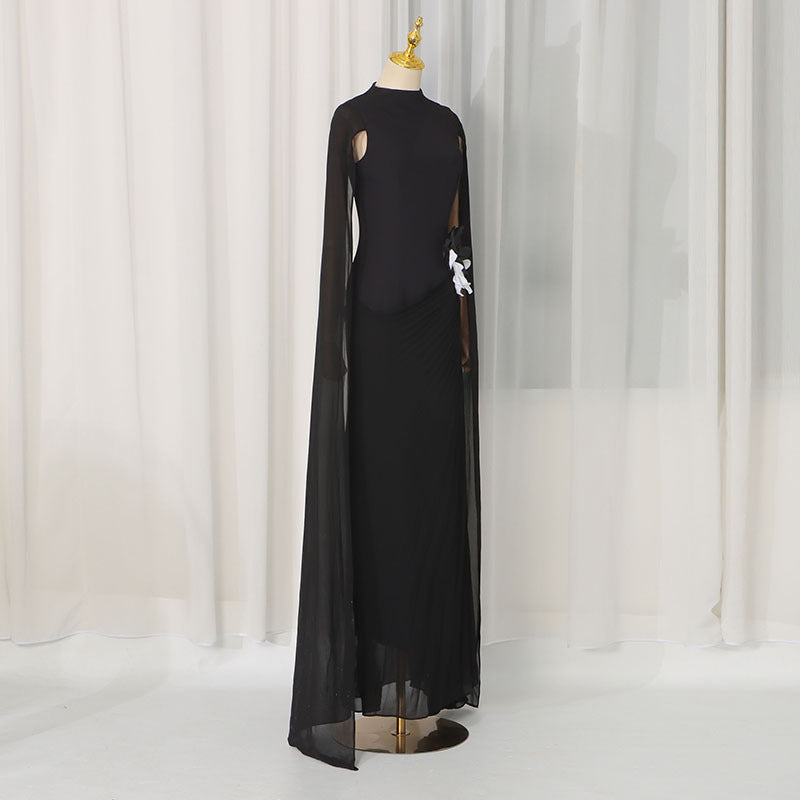 3D Bloemen Taille Avondfeest Maxi Jurk | Doorschijnend Mesh Raglan-Mouw Gown (MS566)