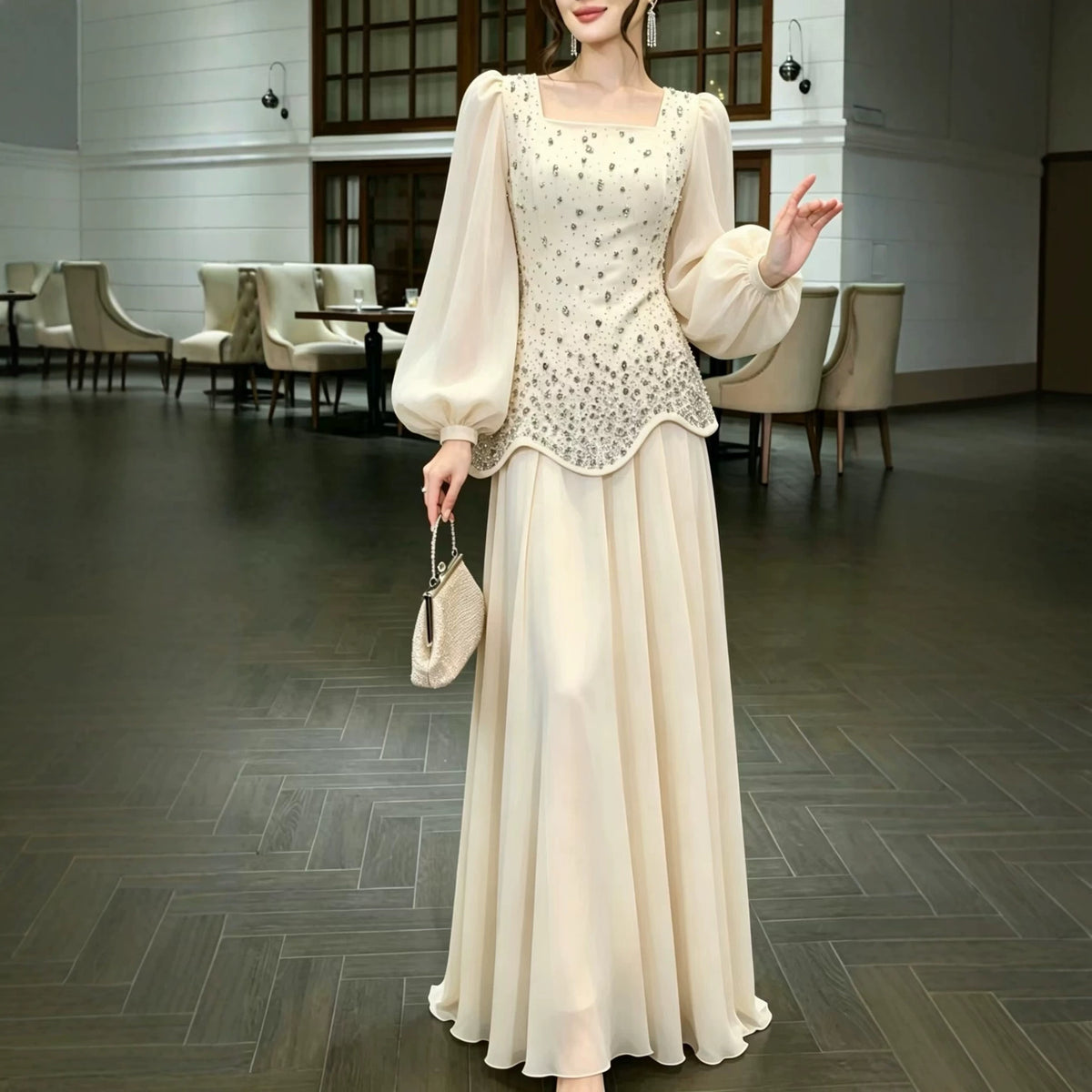 Luxury Rhinestone Top & Maxi Skirt Set(MS561)