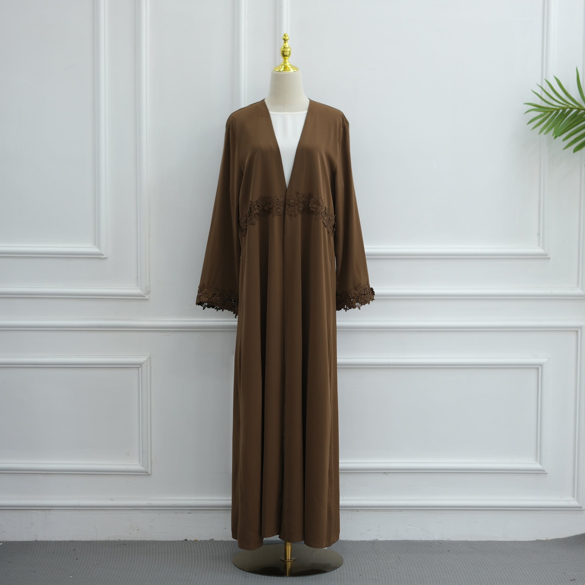 3D Floral Lace Trim Open Abaya(MOA336)