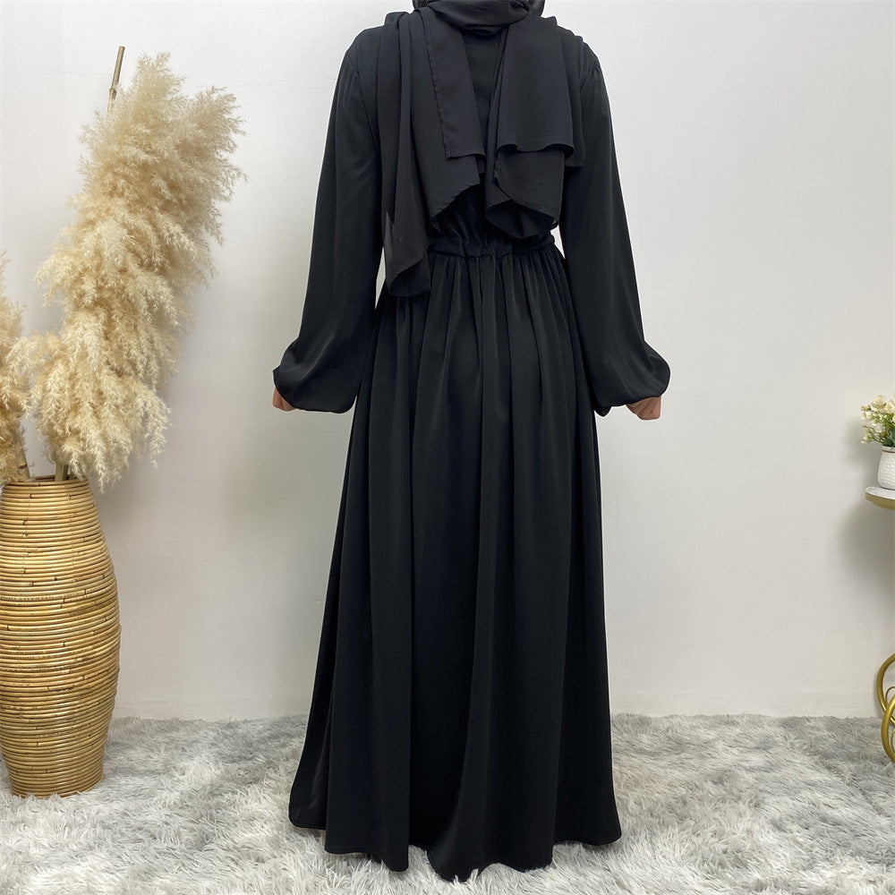 Modest Muslim Stretch Sleeve Front Zipper A-shaped Swing Pendulum Abaya. (MA175)