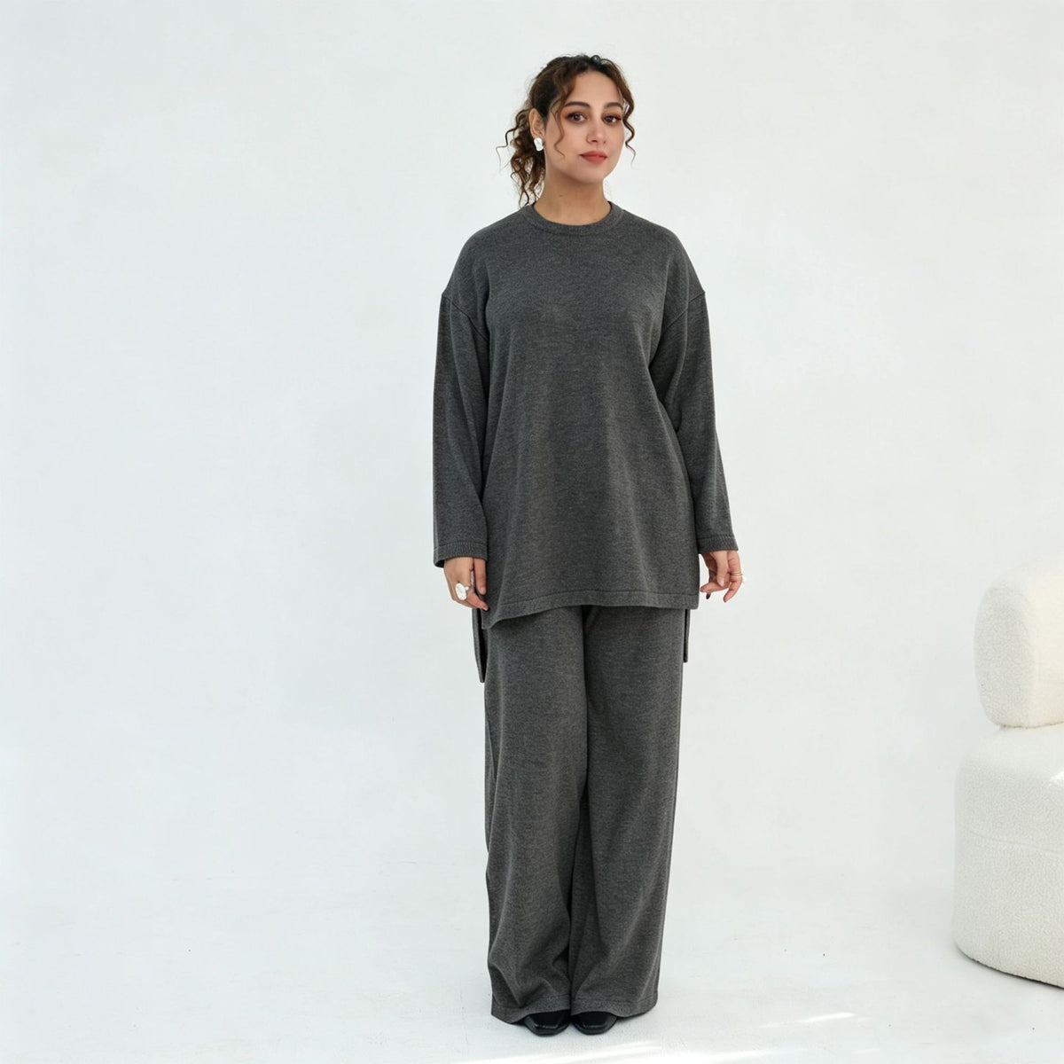 Solid Knit Top & Pants Set(MOA350)