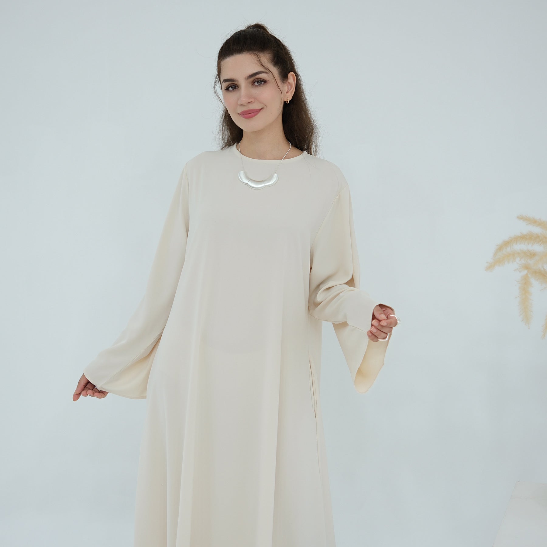 Chiffon Crinkle Flared Sleeve Tiered Open Abaya Set(MOA341)