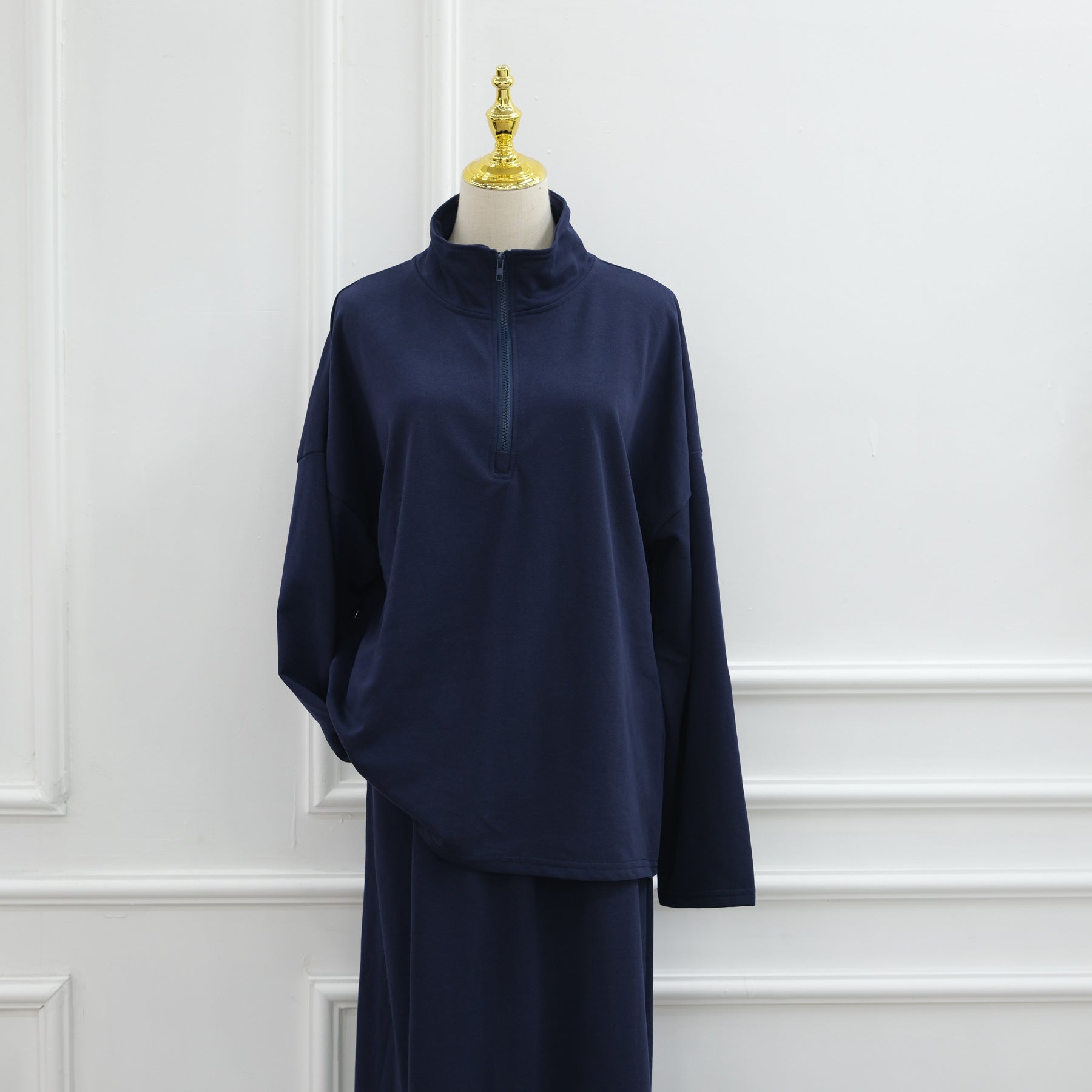 Cotton Half-Zip Top & Maxi Skirt Set(MS441)
