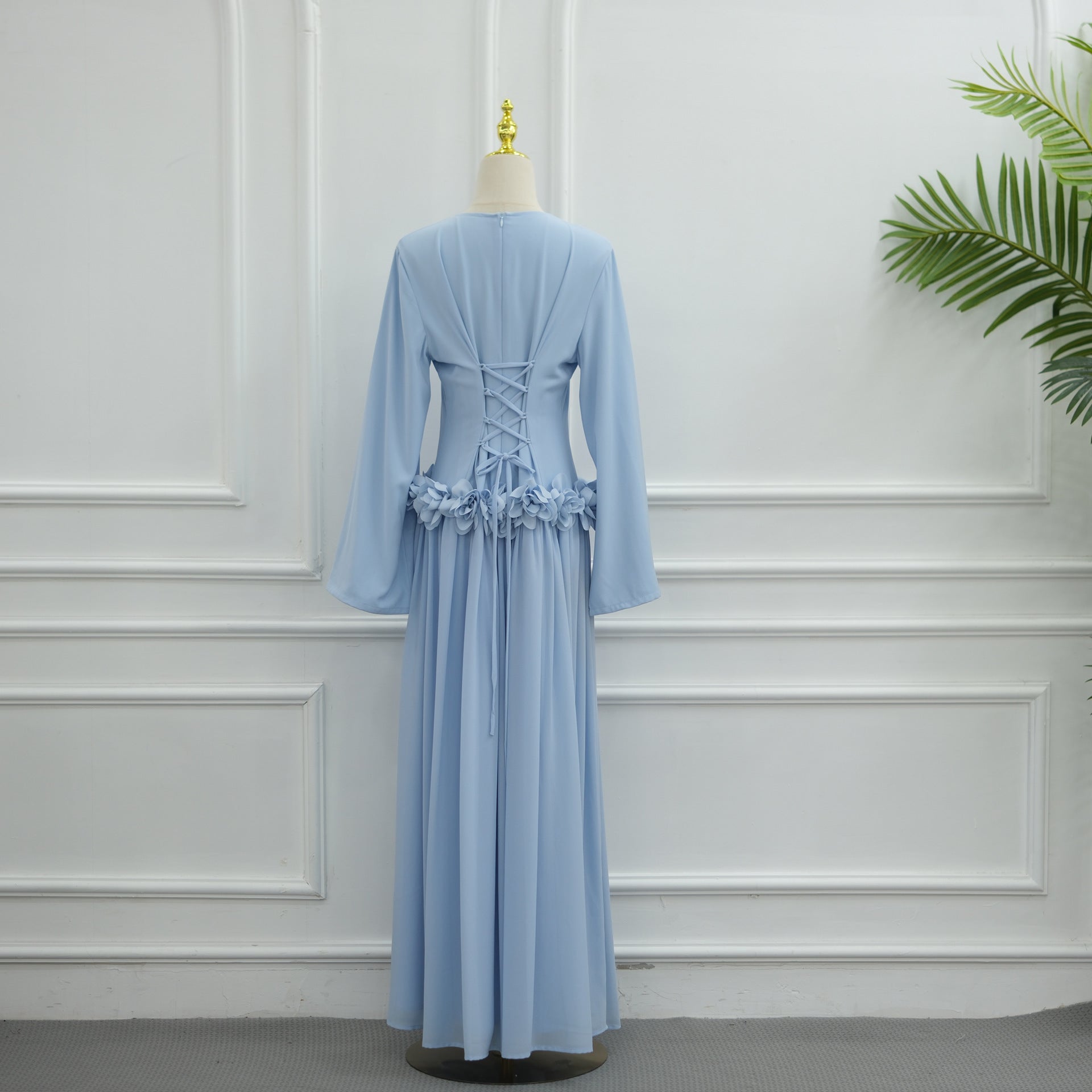 3D Rose Waist Fitted Maxi Dress(MS515)