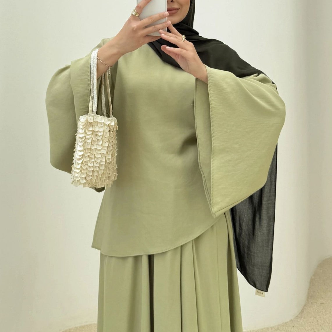 Bell Sleeve Back-Tie Top & A-Line Maxi Skirt Set(MS469)