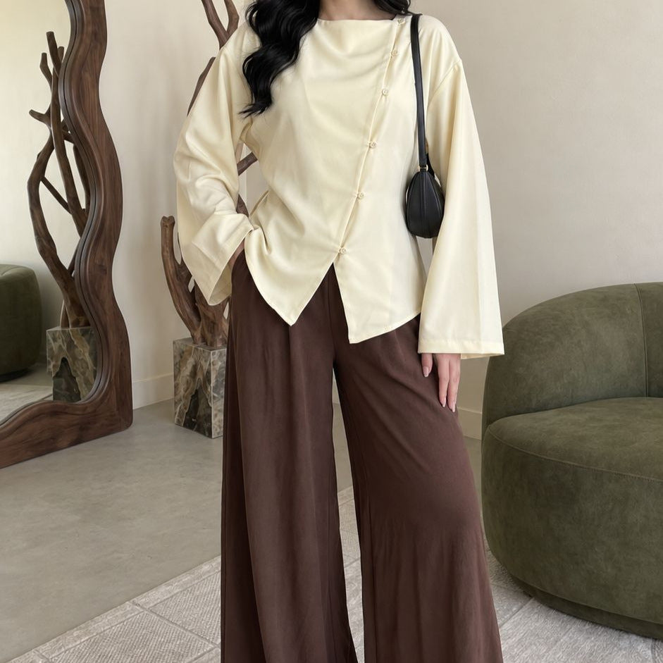 Asymmetric Button Long-Sleeve Top(MS557)