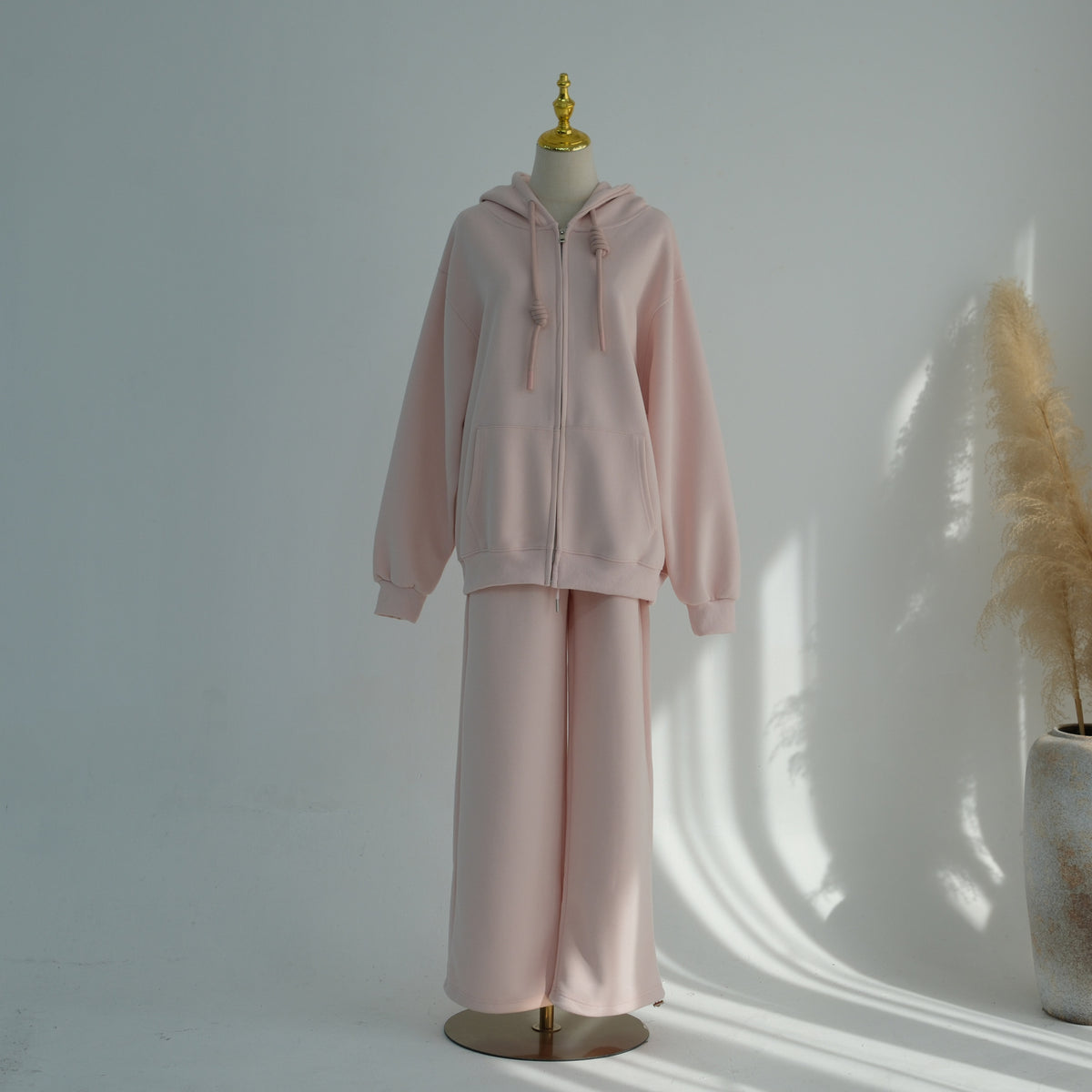 Ensemble Zip-Up Hoodie & Pantalon Jambes Larges | Tenue Athleisure Casual Modeste Deux-Pièces (MS595)