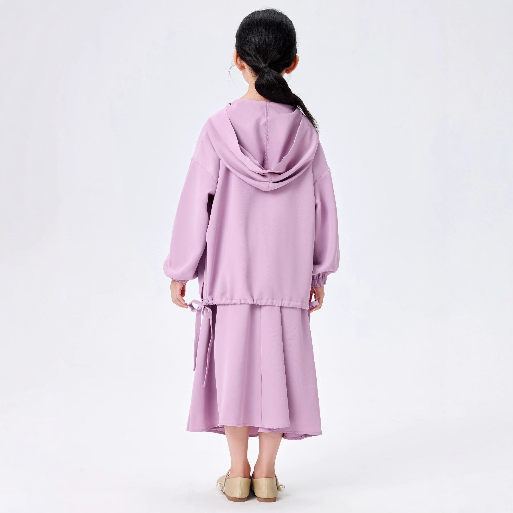 Girls Hooded Drawstring Top & Midi Skirt Two-Piece Set(MKG030)