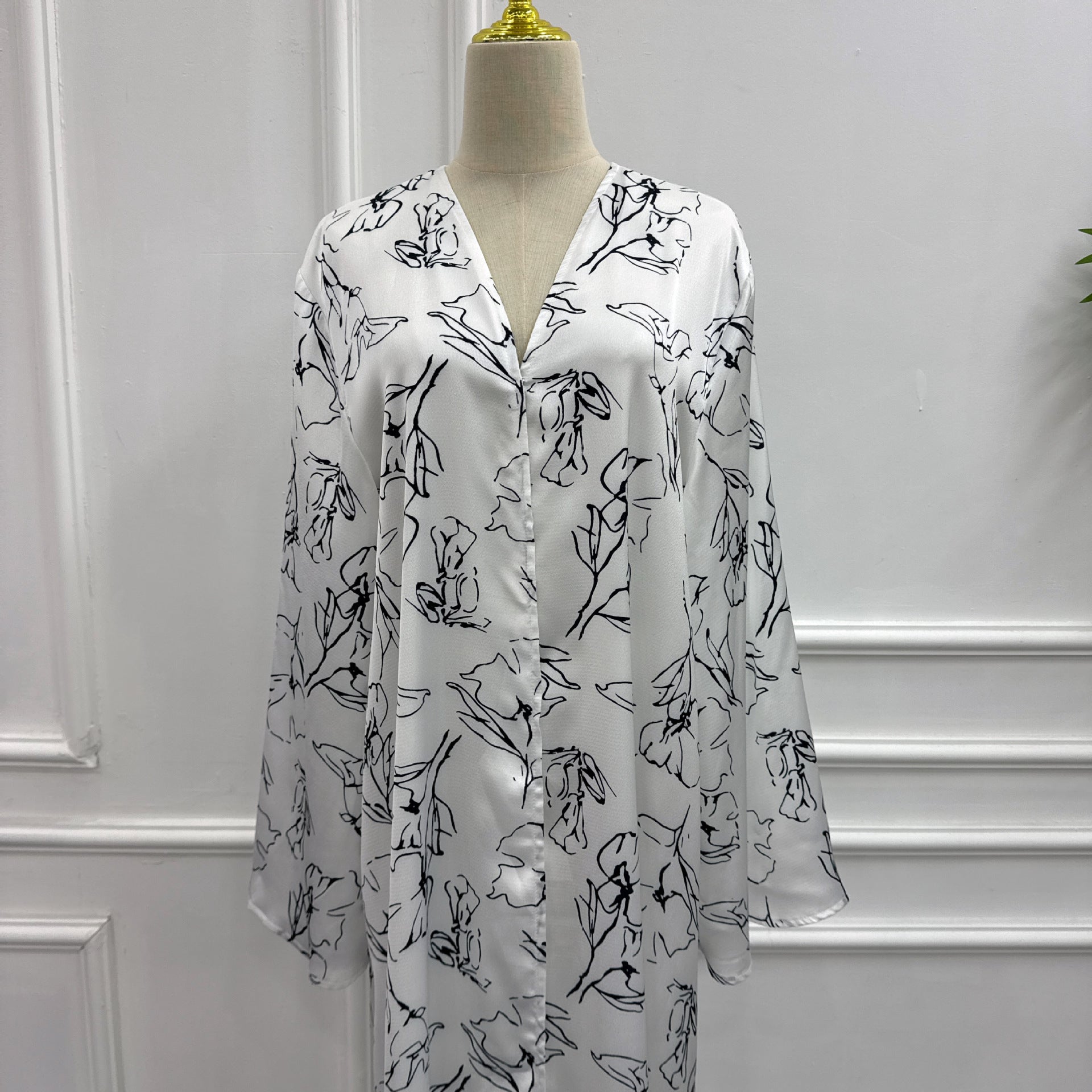 Printed Double-Layer Open Abaya & Hijab Set(MOA324)