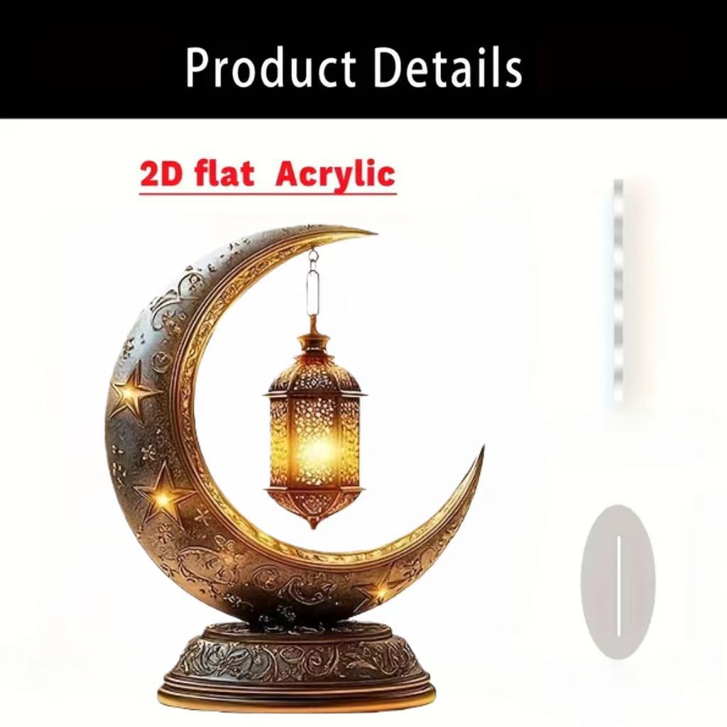 Islamic Crescent with Islamic Motifs Acrylic Desktop Ornament (MAC398)