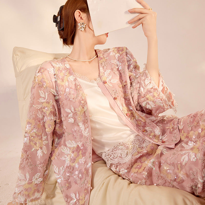 Luxury Embroidered Floral Jacket & Skirt Set(MS307)