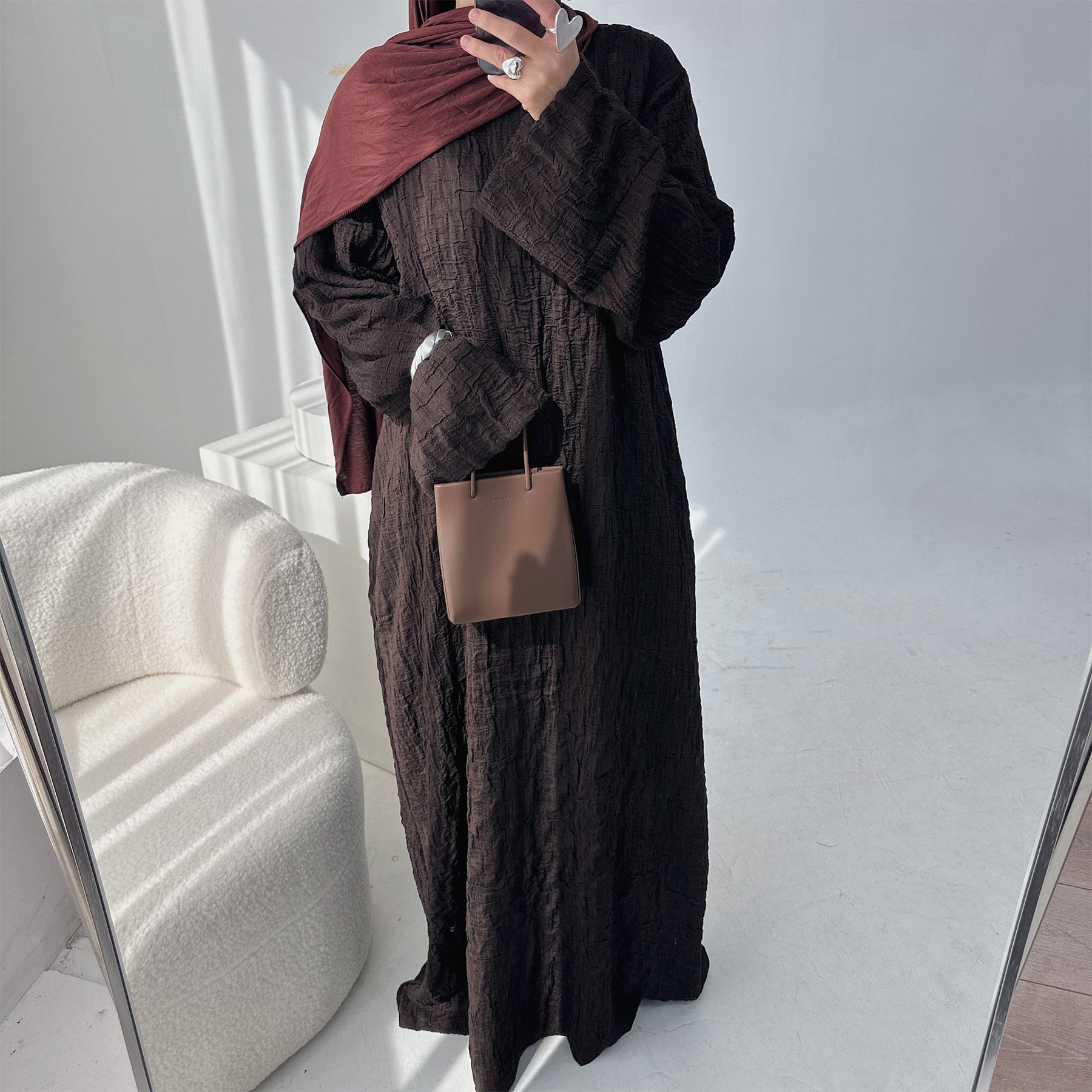 Textured Jacquard Abaya with Batwing Cardigan & Belt(MOA281)