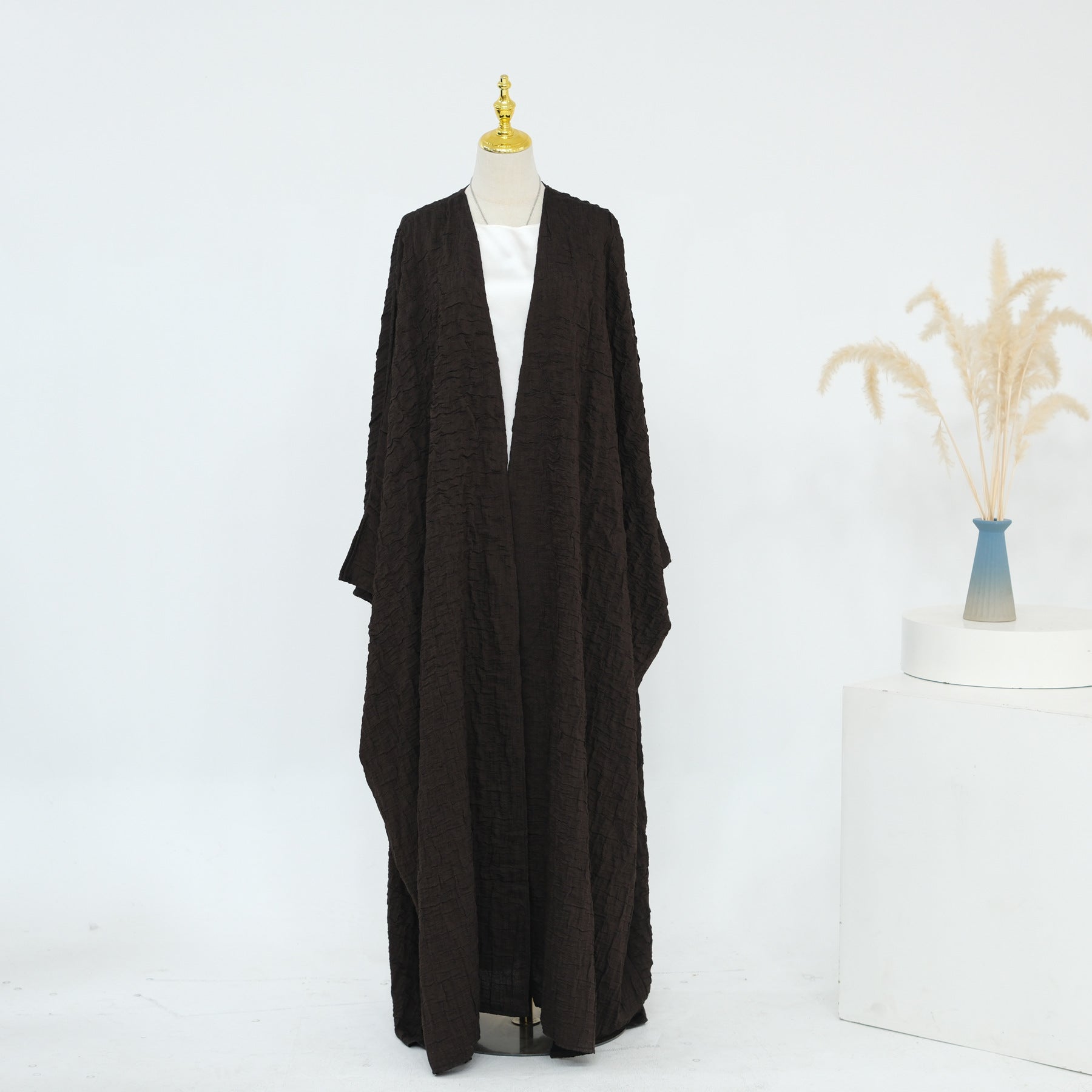 Textured Jacquard Abaya with Batwing Cardigan & Belt(MOA281)