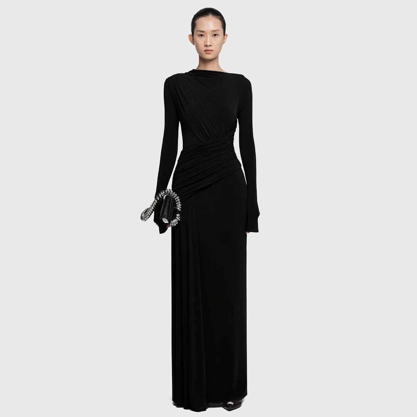 Asymmetric Draped Evening Gown(MS220)