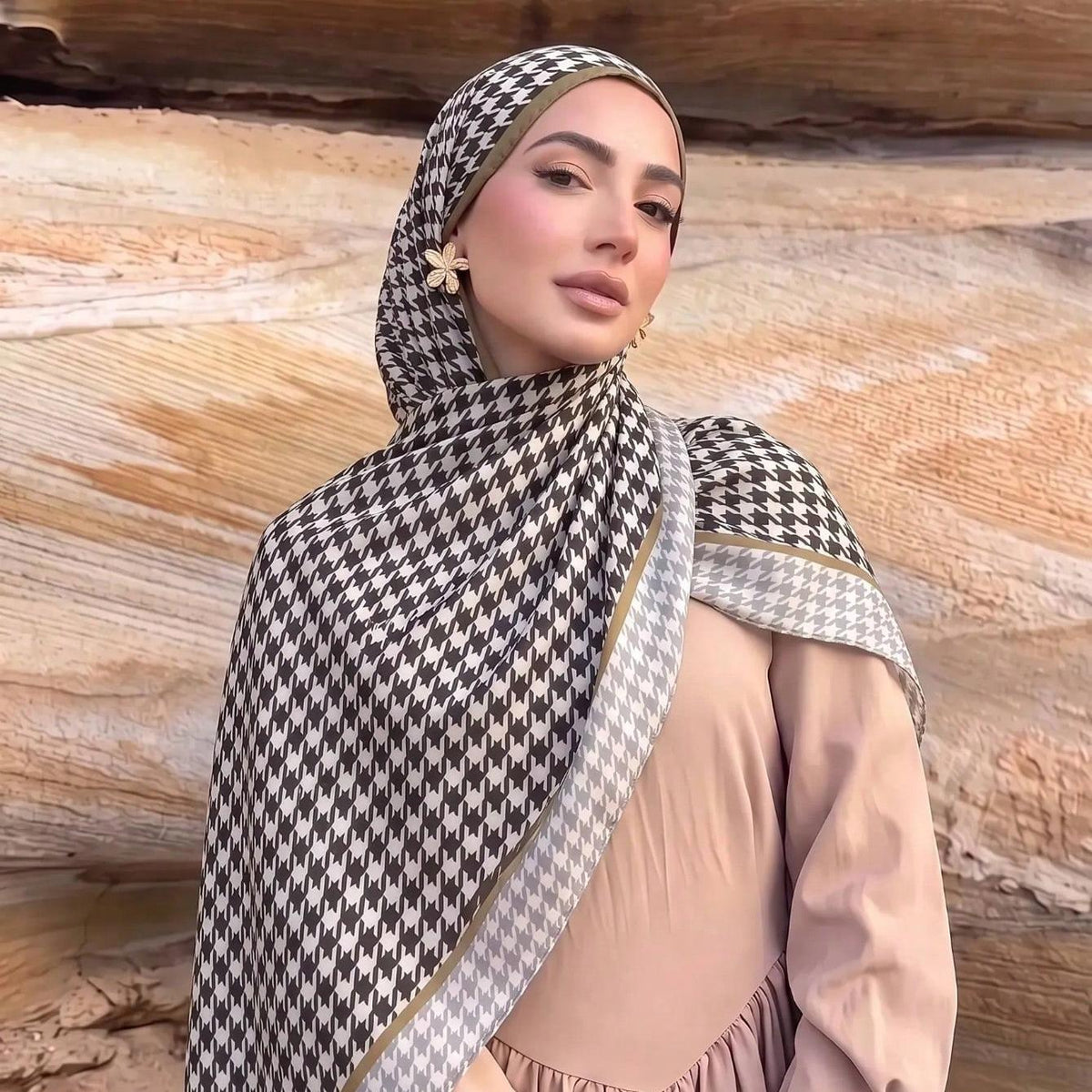 Printed Polyester Twill Hijab | Smooth Long Patterned Scarf(MH264)