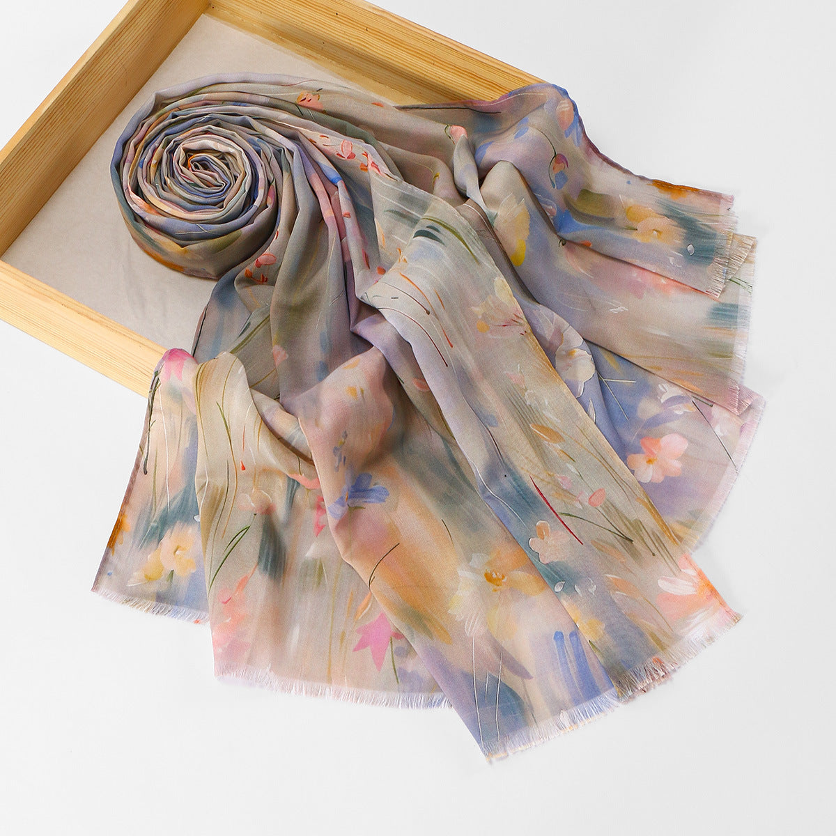 Impressionist Floral Print Lightweight Hijab Scarf(MH250)