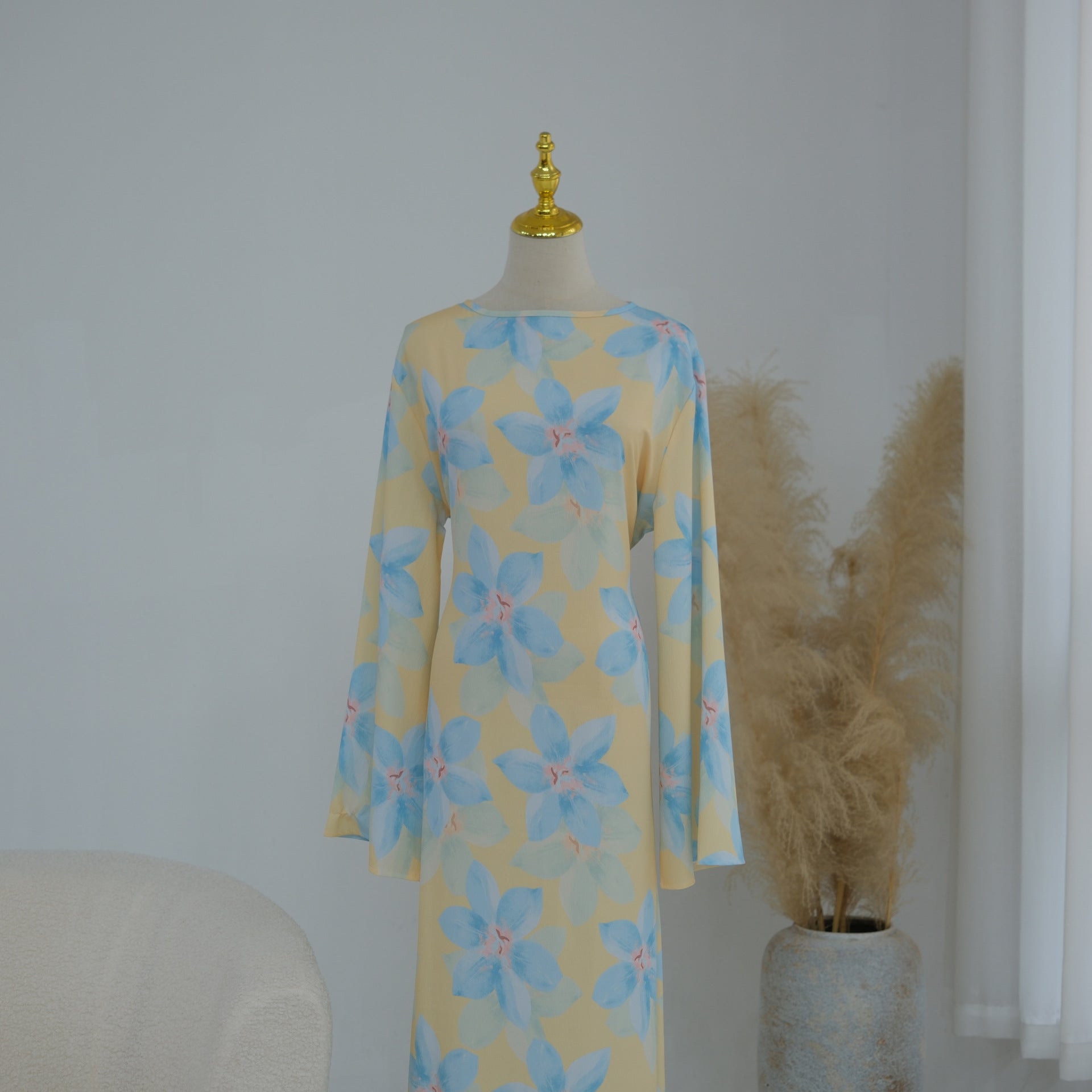 Floral Print Washed Crinkle Maxi Dress(MS437)