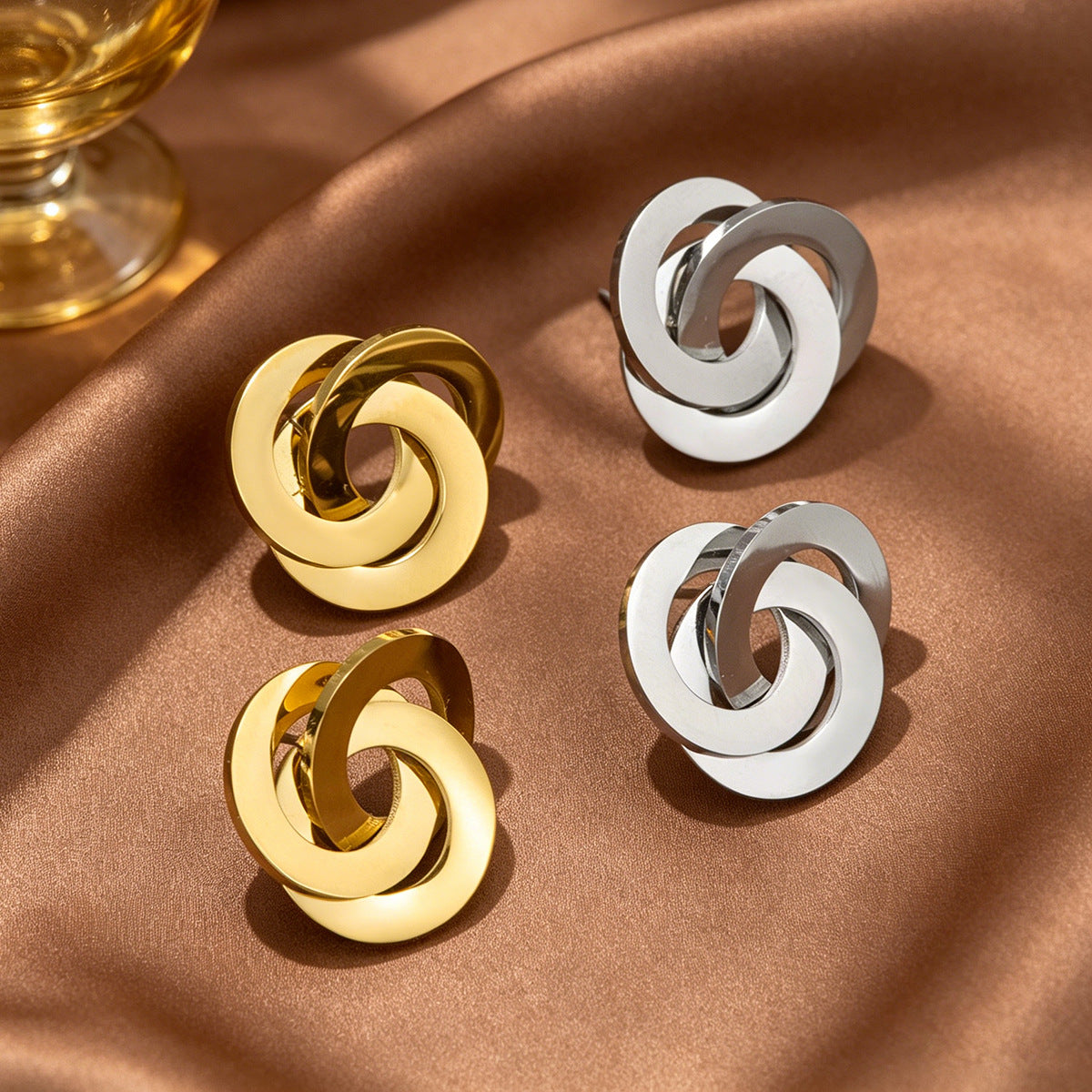 Twisted Triple Hoop Stud Earrings(MAC477)