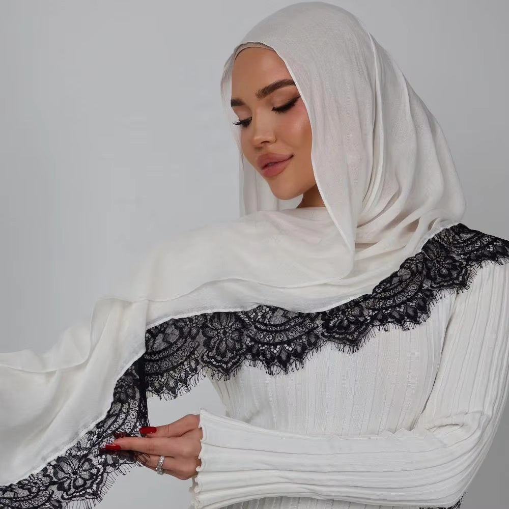 Lace Trim Rayon Hijab Scarf(MH211)