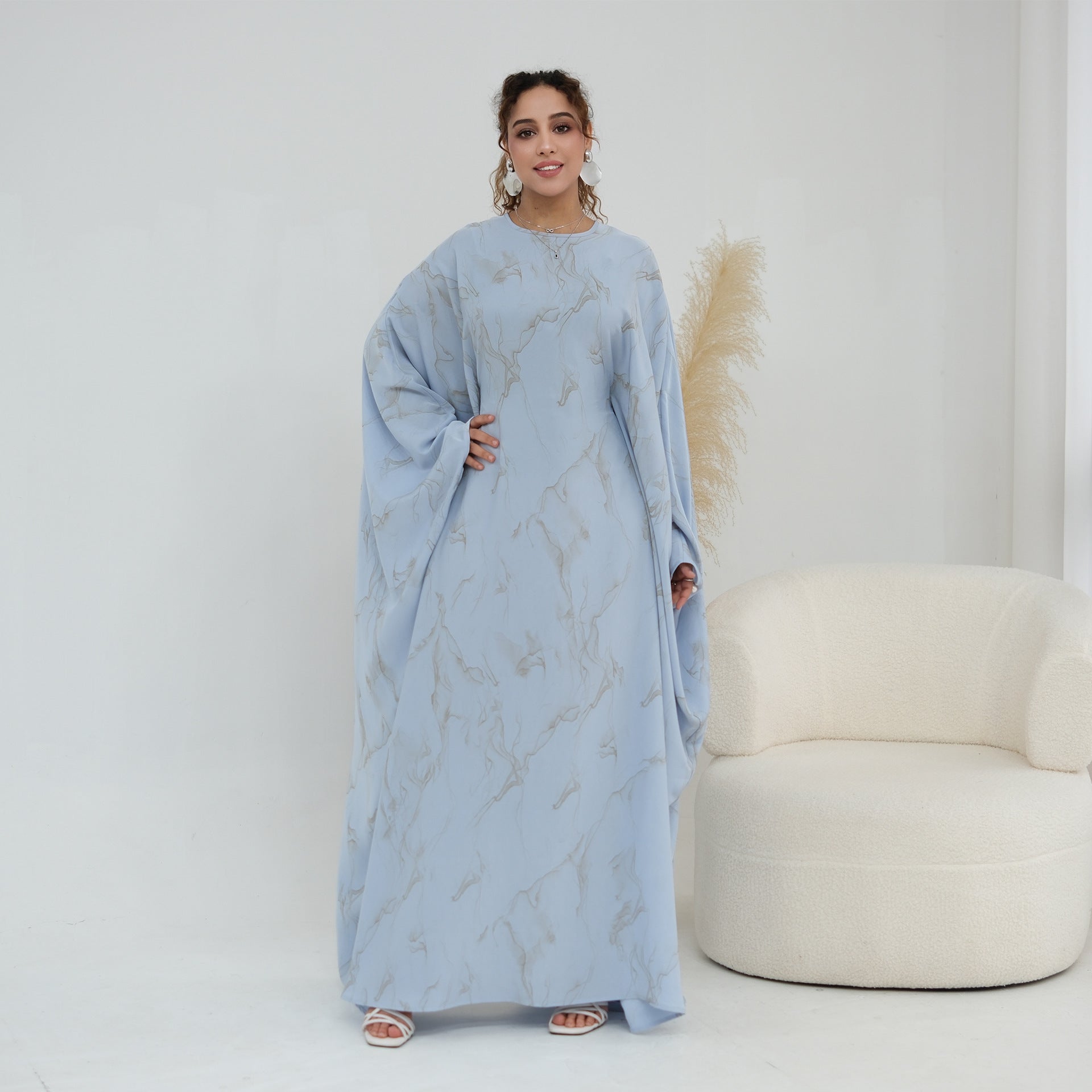 Gold Print Batwing Sleeve Maxi Dress – Modest Maxi Dress
