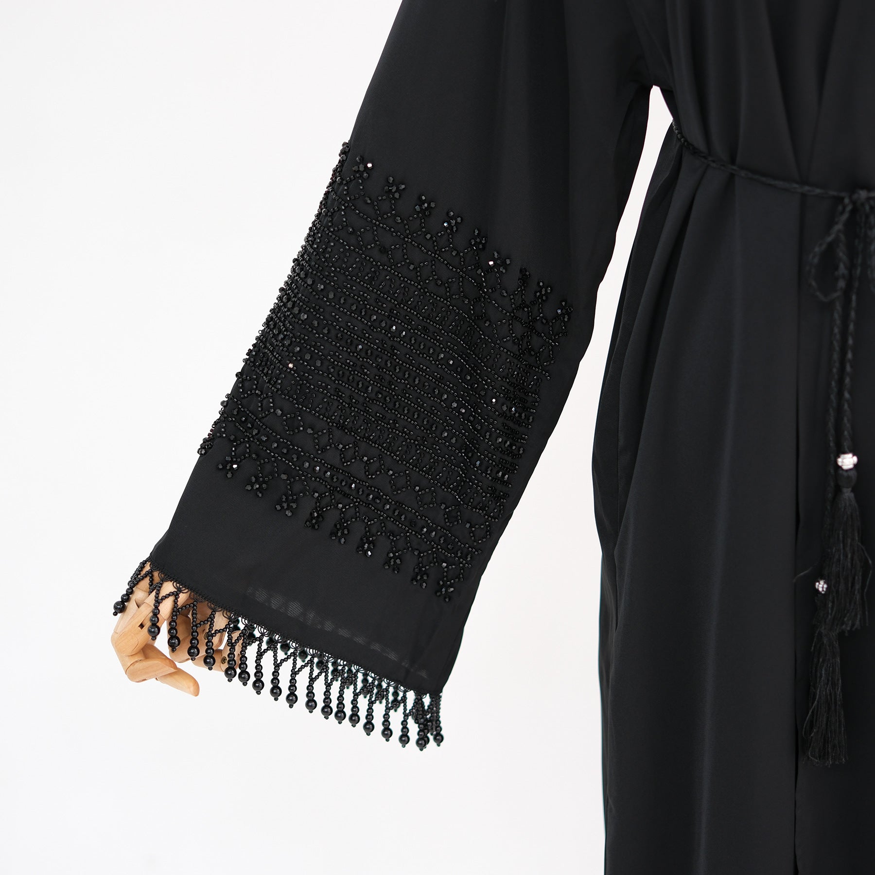 Beaded Embroidery Flared-Sleeve Open Abaya(MOA334)