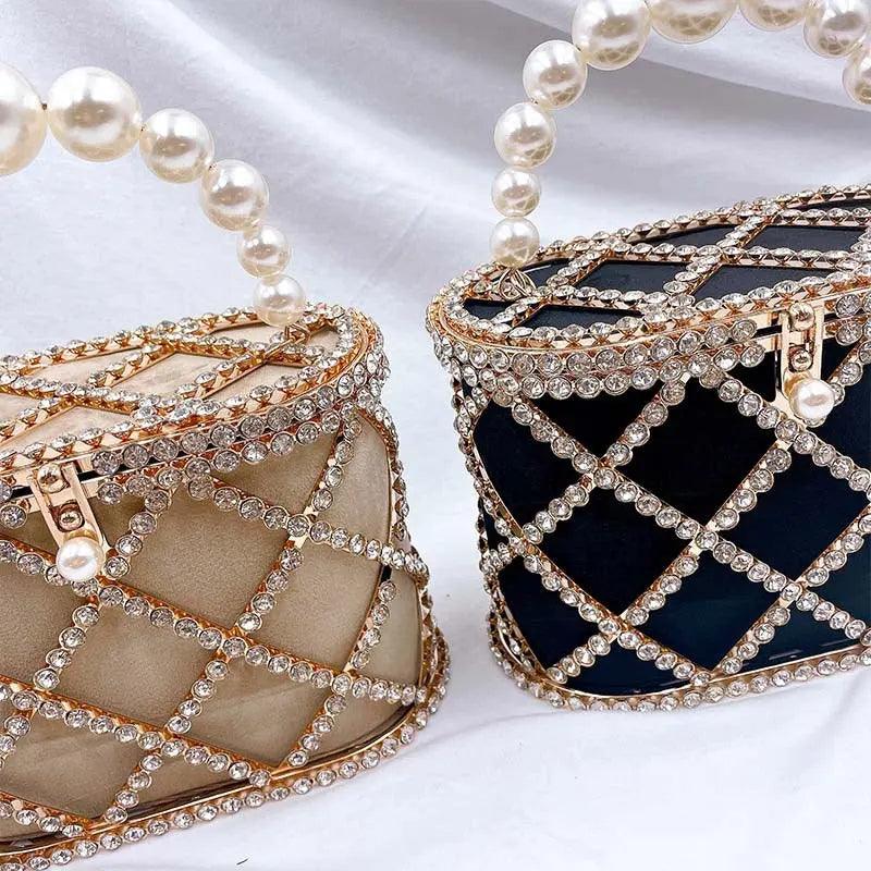 MAC022 Stylish Pearl Diagonal Span Basket Bag - Mariam's Collection