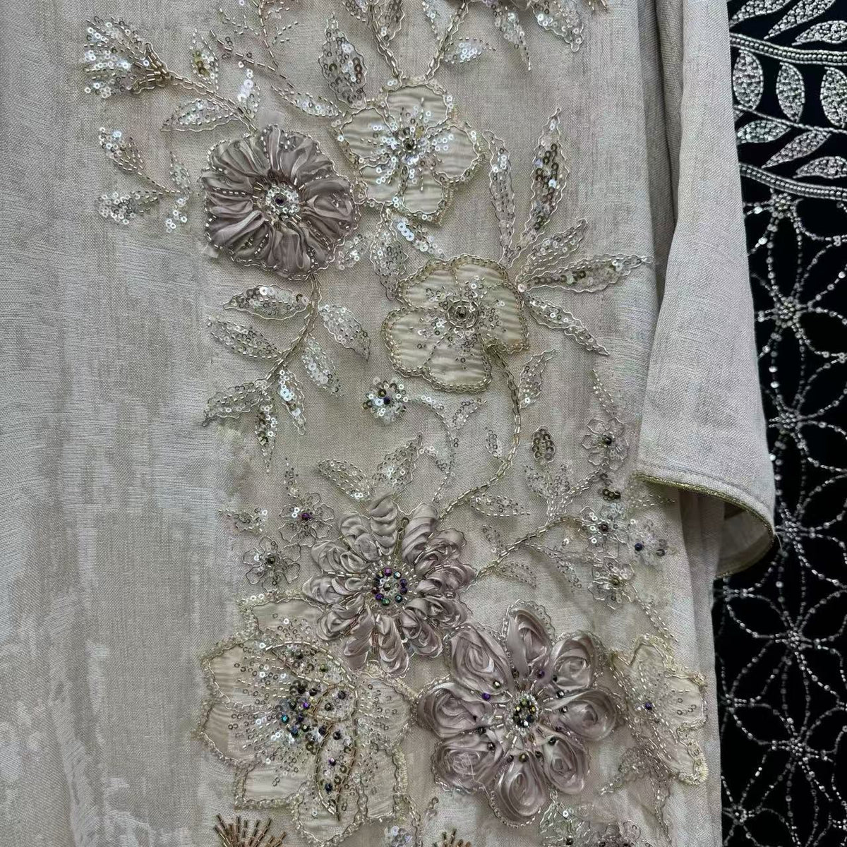 Luxury Embroidered Beaded Abaya | 3D Floral Sequin Evening Gown(MA477)