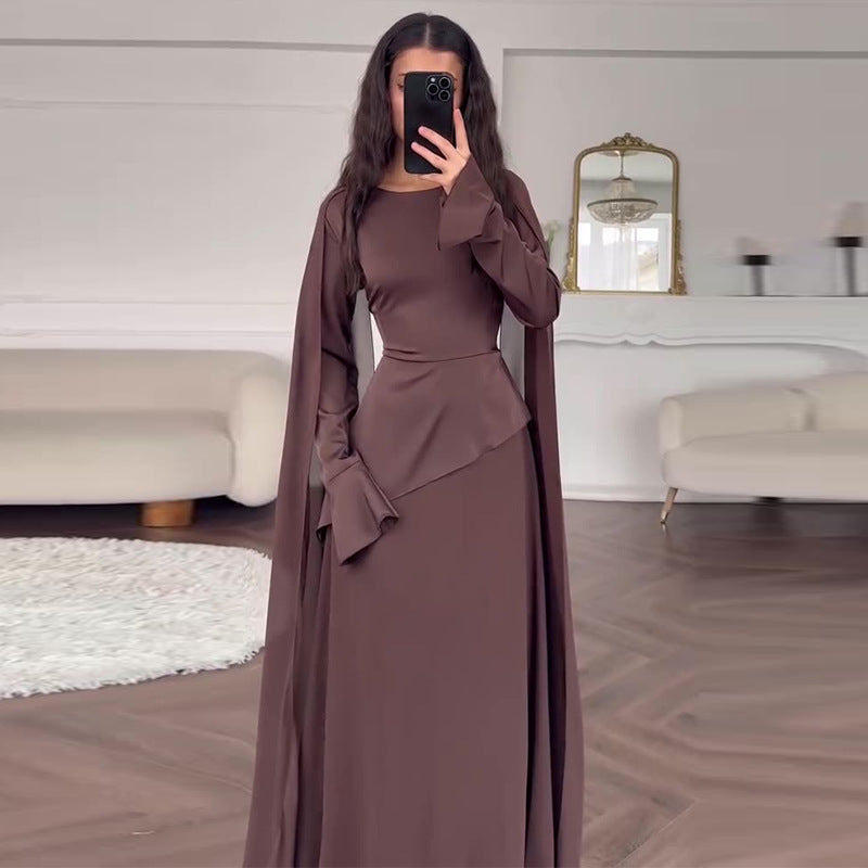 Brown Asymmetric Waist Abaya(MS288)