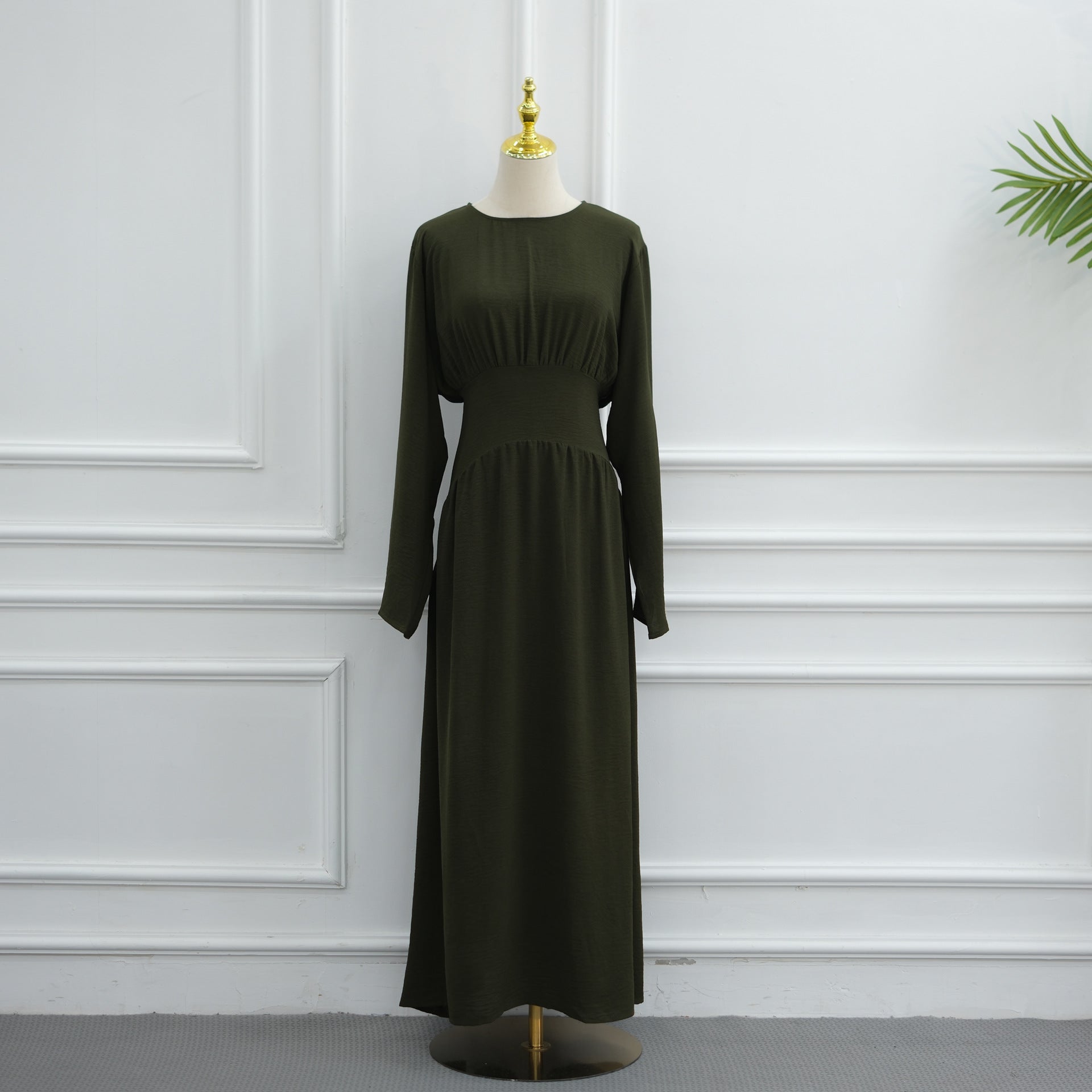 Ice Silk Crinkle Gathered Waist Maxi Dress(MS521)