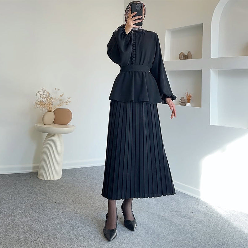 Peplum Top & Pleated Skirt Set(MS294)