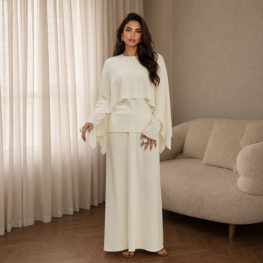 Modest Cape Knit Top & Maxi Skirt Set(MS537)