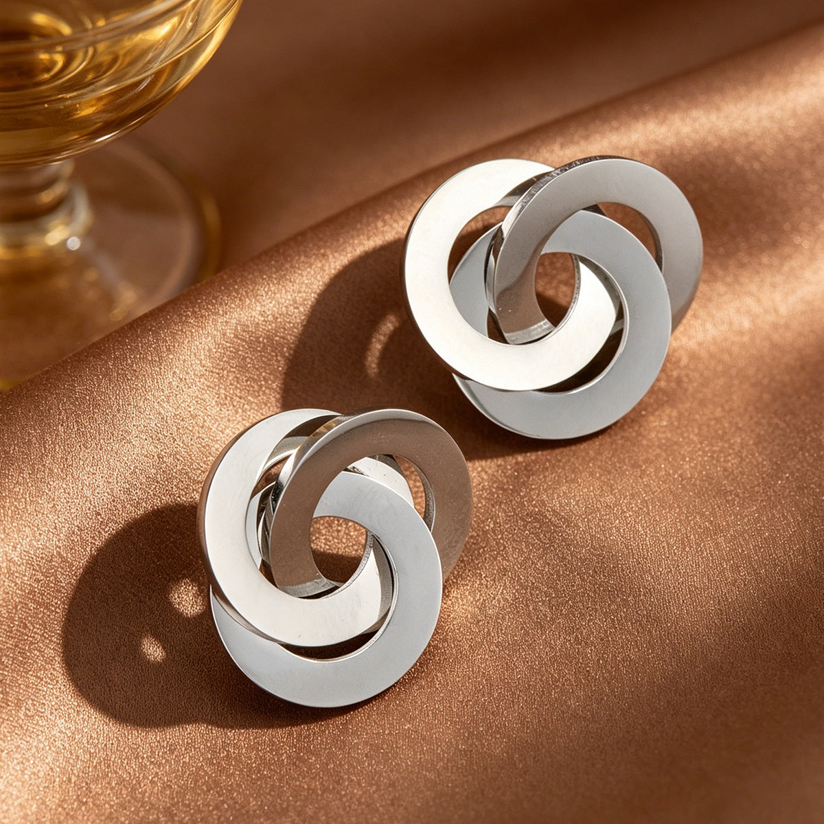 Twisted Triple Hoop Stud Earrings(MAC477)