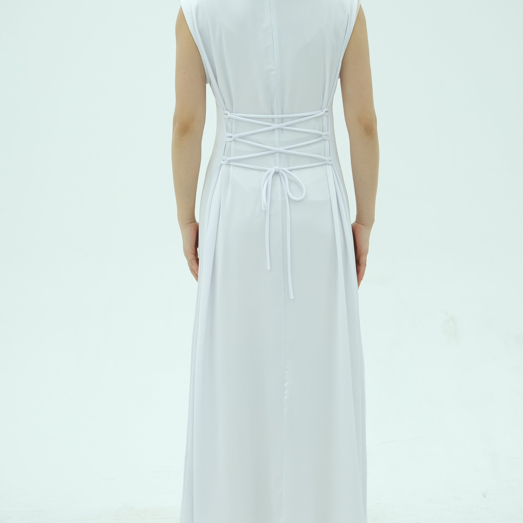 Corset-Back Lace-Up Sleeveless Maxi Dress(MS472)
