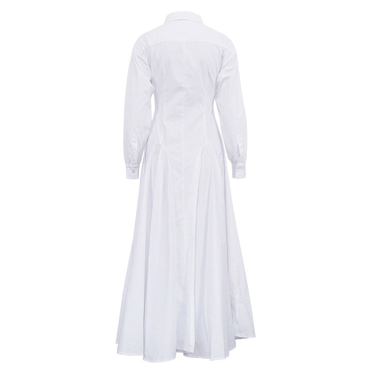 Pleated White Shirt Maxi Dress(MS548)