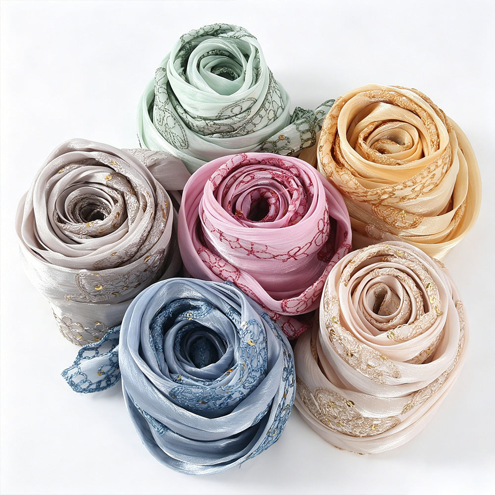 Floral Embroidered Shimmer Hijab Scarf(MH243)