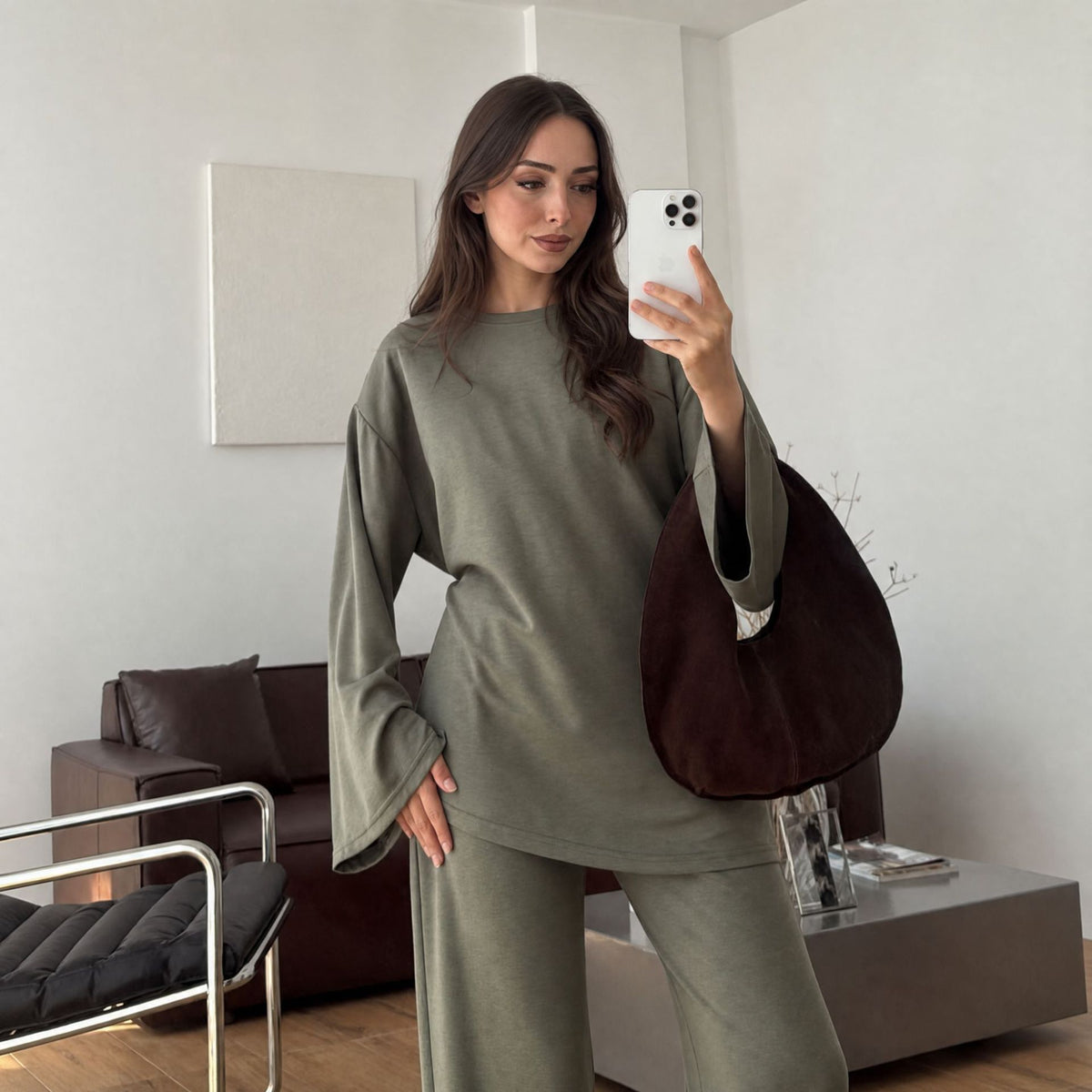 Cotton Belted Tunic & Wide-Leg Pants Set(MS570)