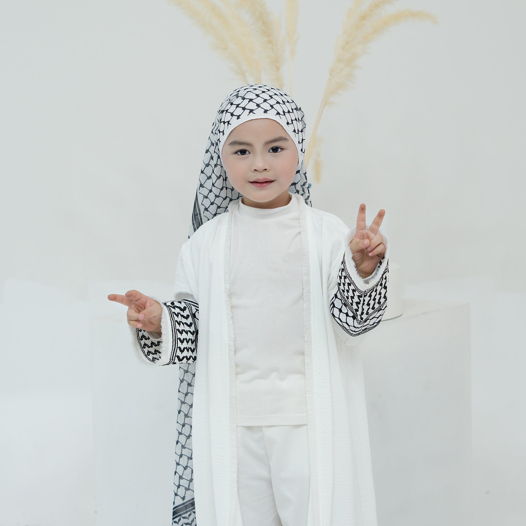 Embroidered Children's Abaya Set Pakistan Geometric Print Robe Abaya with Matching Belt. (MKG015)