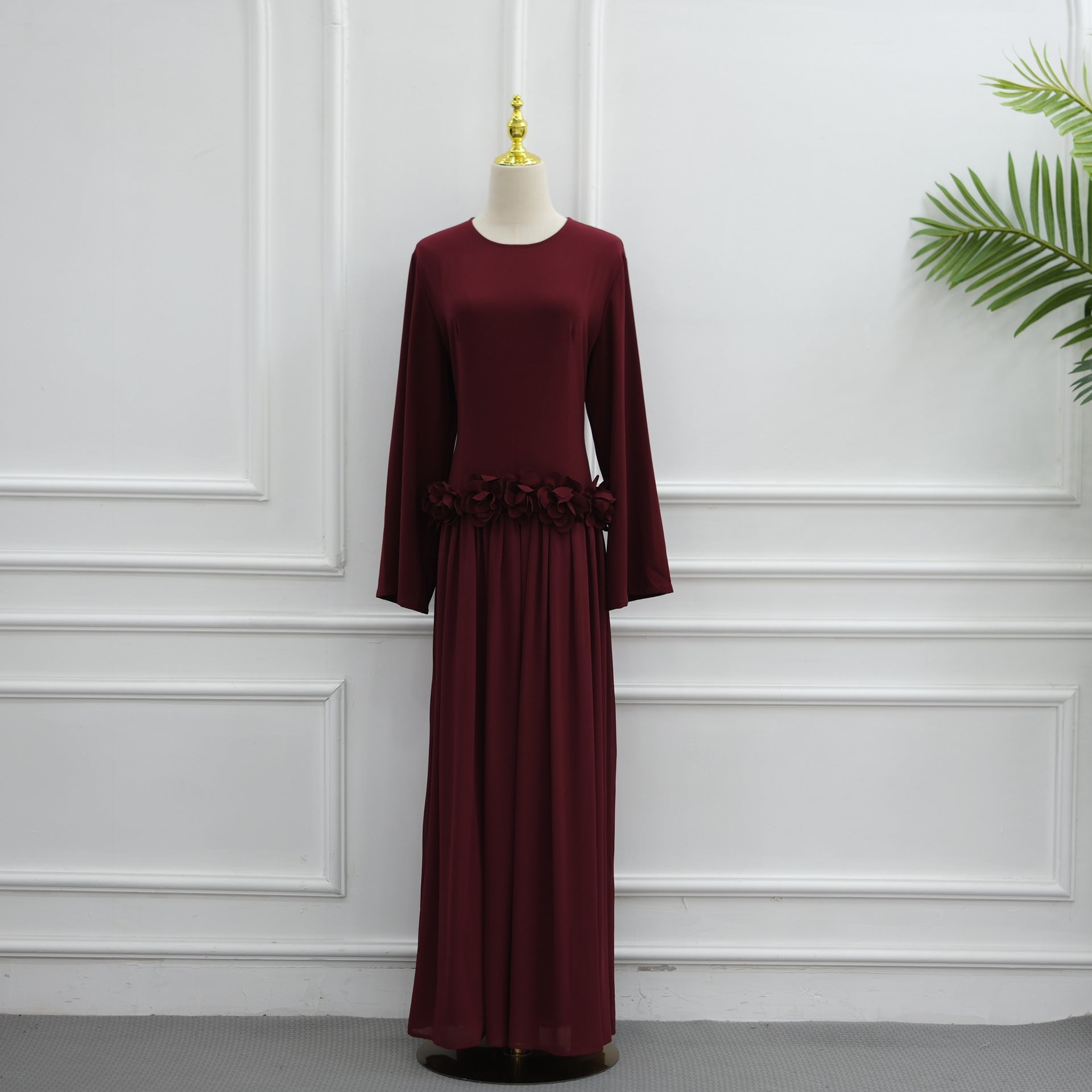 3D Rose Waist Fitted Maxi Dress(MS515)