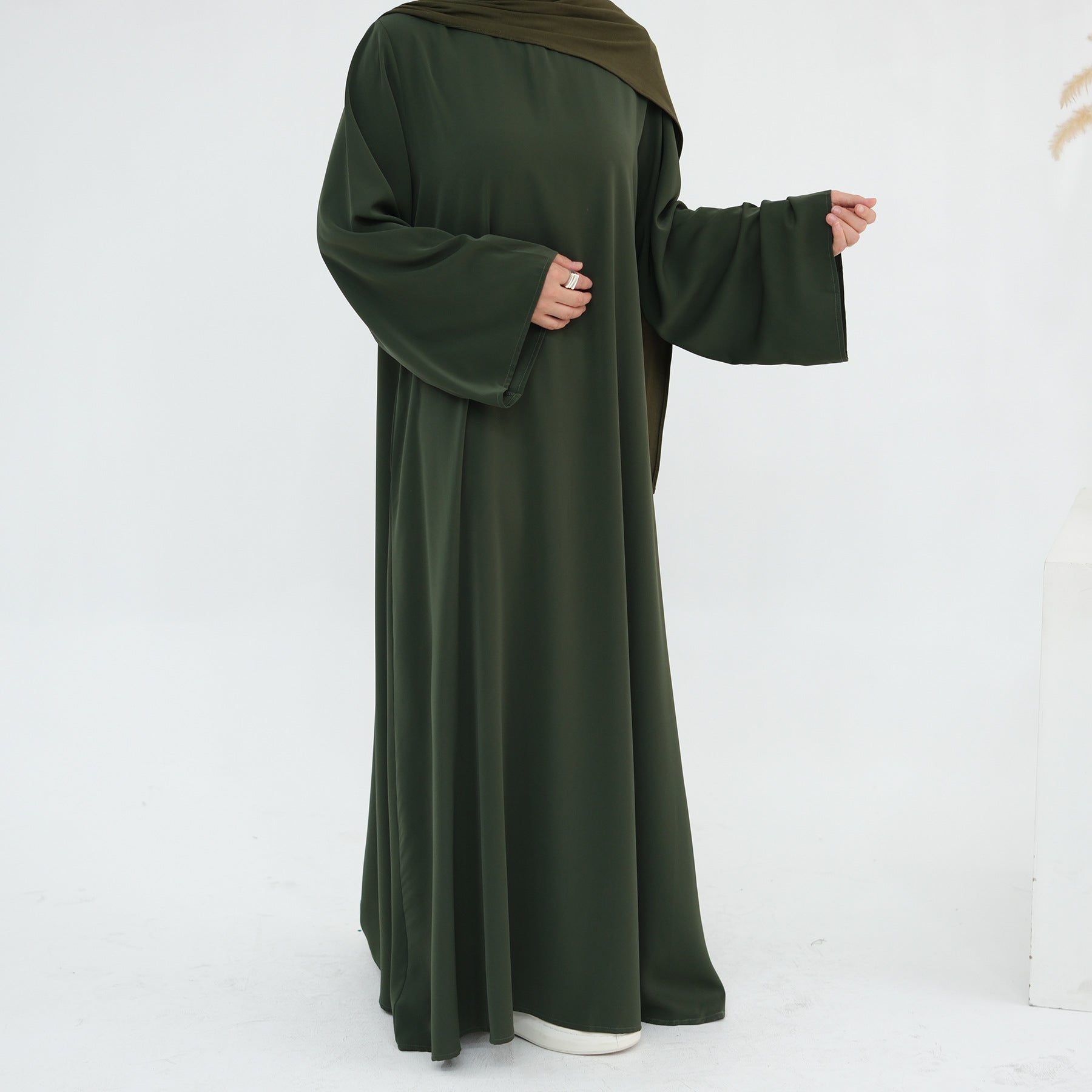 Solid Color Nida Abaya with Belt | A-Line Maxi Dress(MA359)