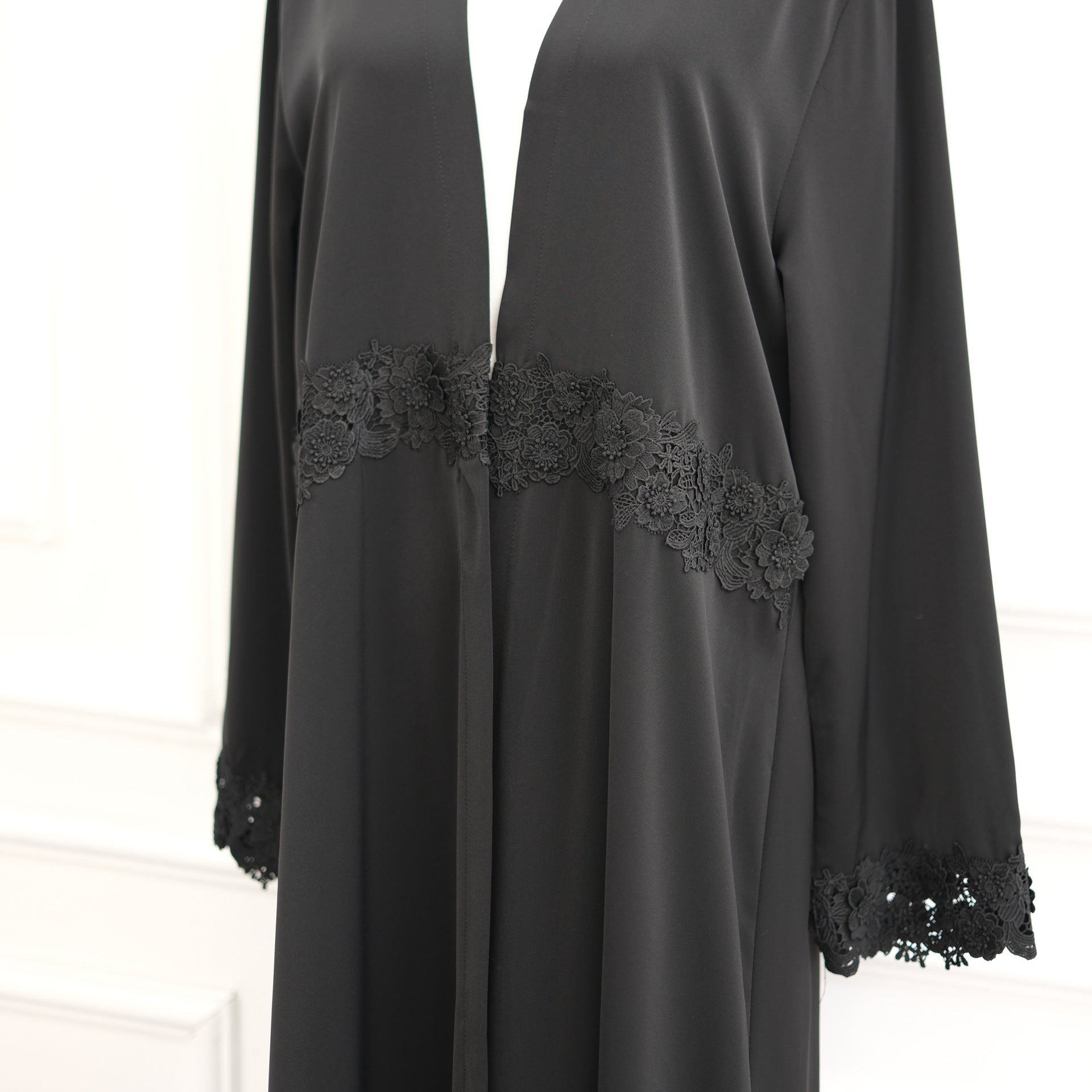3D Floral Lace Trim Open Abaya(MOA336)