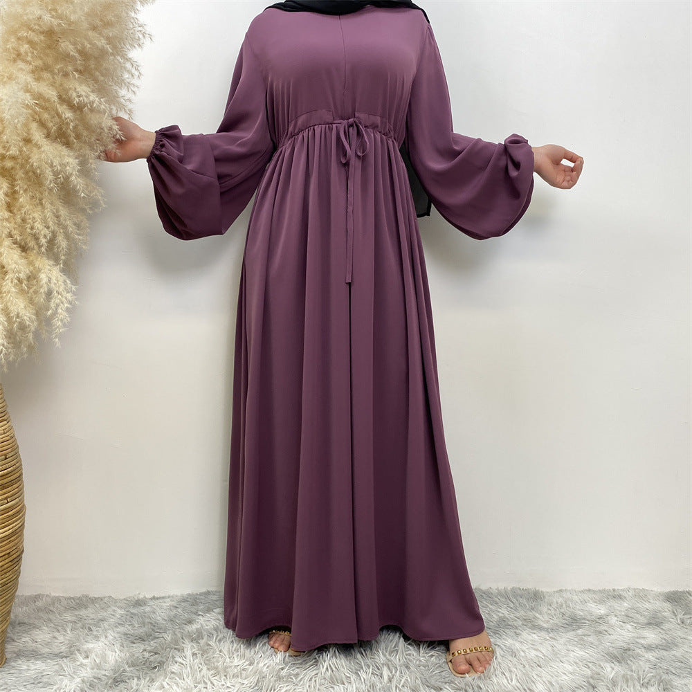 Modest Muslim Stretch Sleeve Front Zipper A-shaped Swing Pendulum Abaya. (MA175)