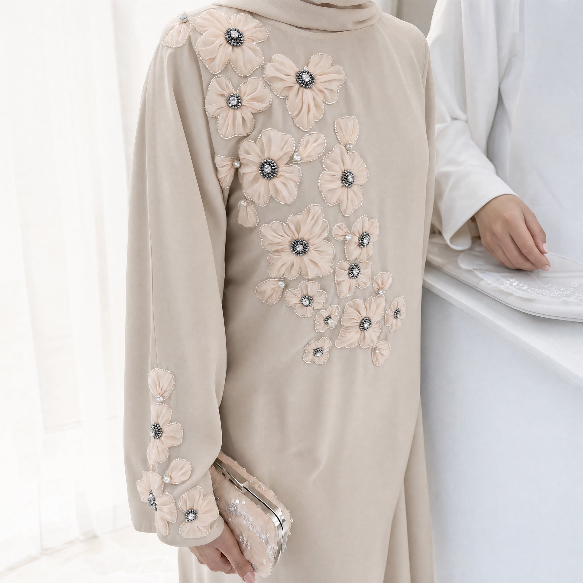 Hand-Beaded 3D Floral Maxi Dress(MA456)