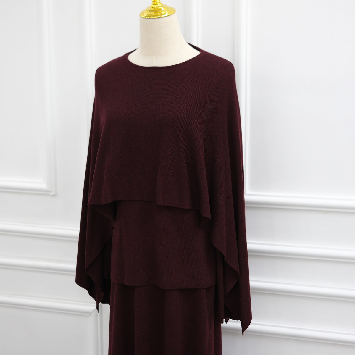 Modest Cape Knit Top & Maxi Skirt Set(MS537)