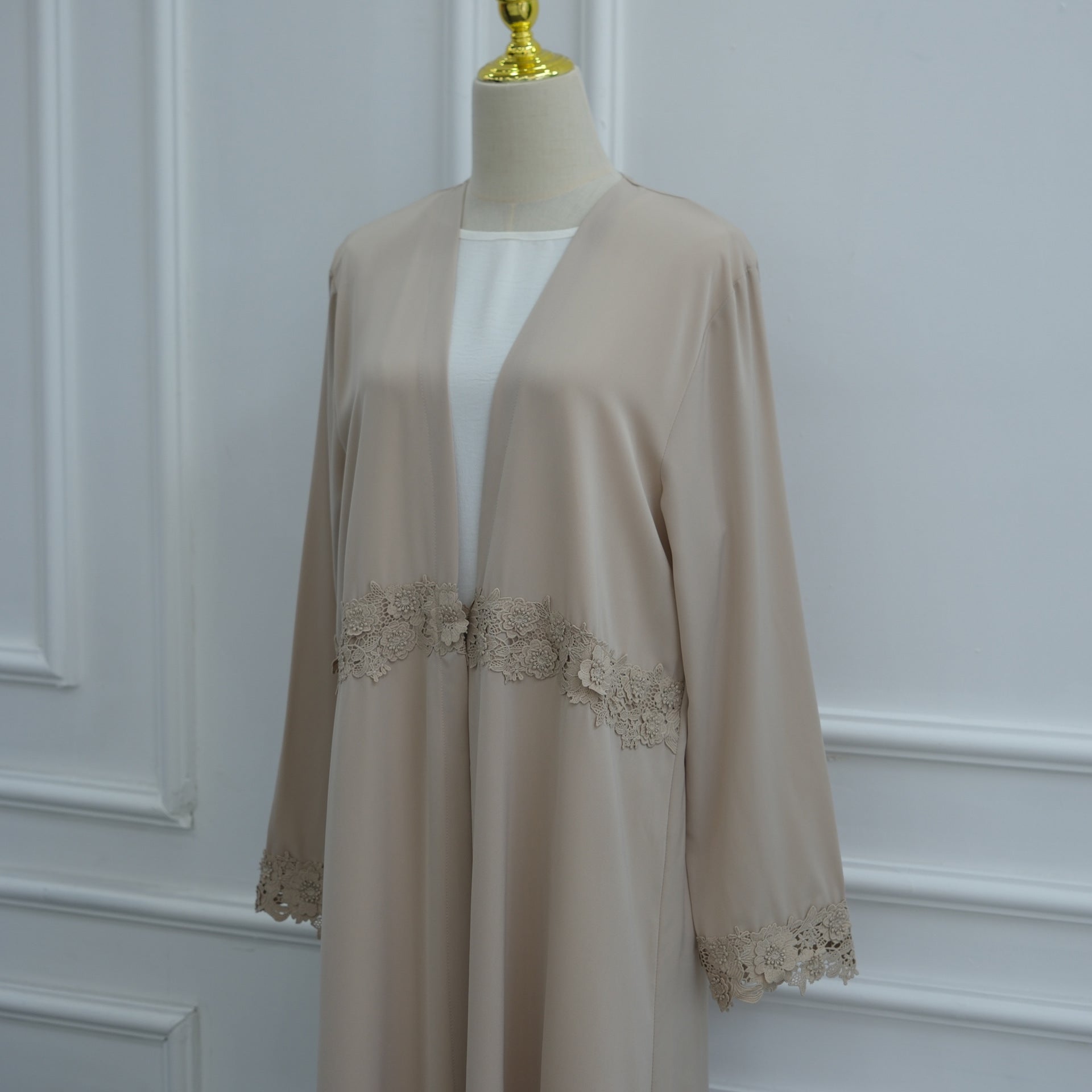 3D Floral Lace Trim Open Abaya(MOA336)