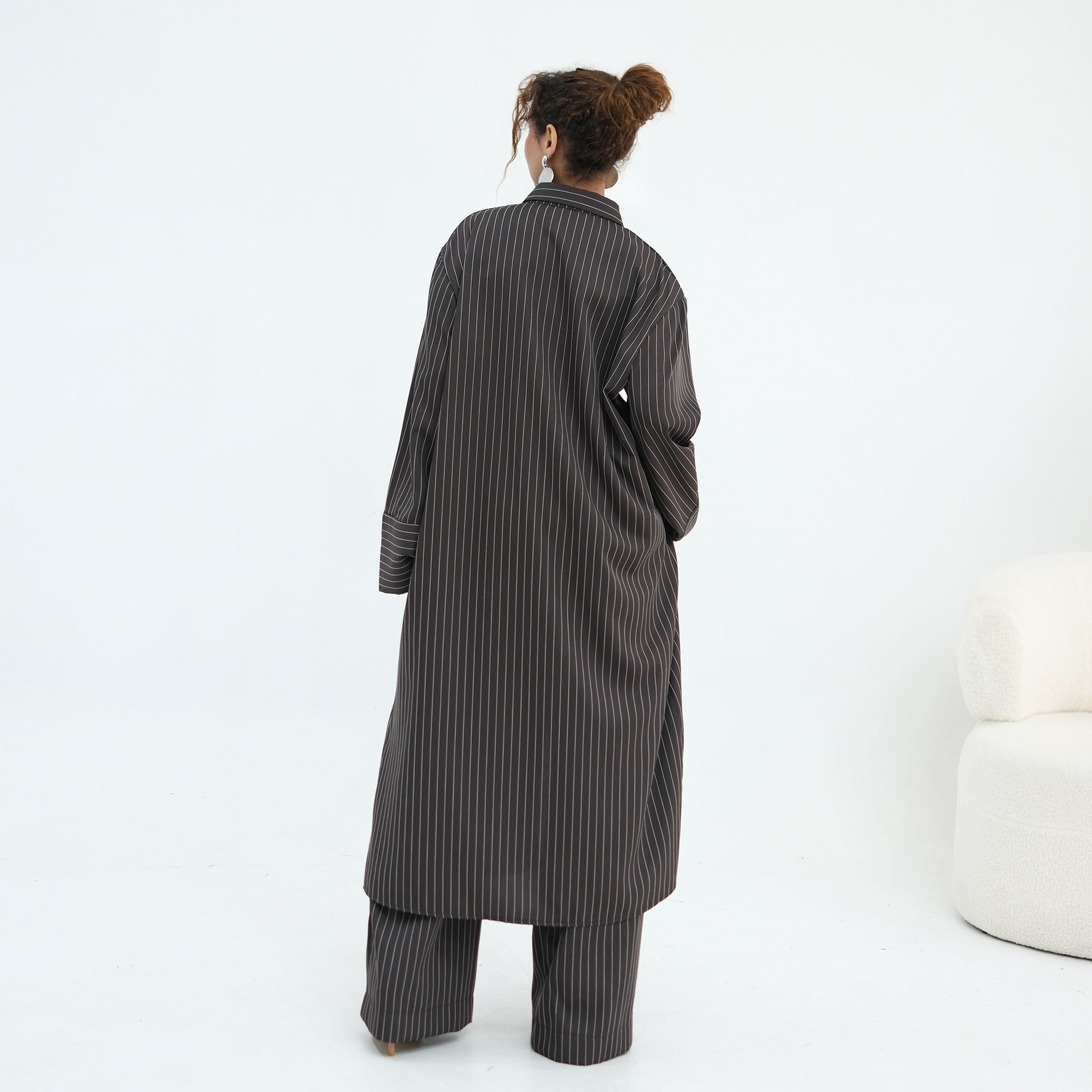 Pinstripe Oversized Shirt & Wide-Leg Trouser Set(MS452)